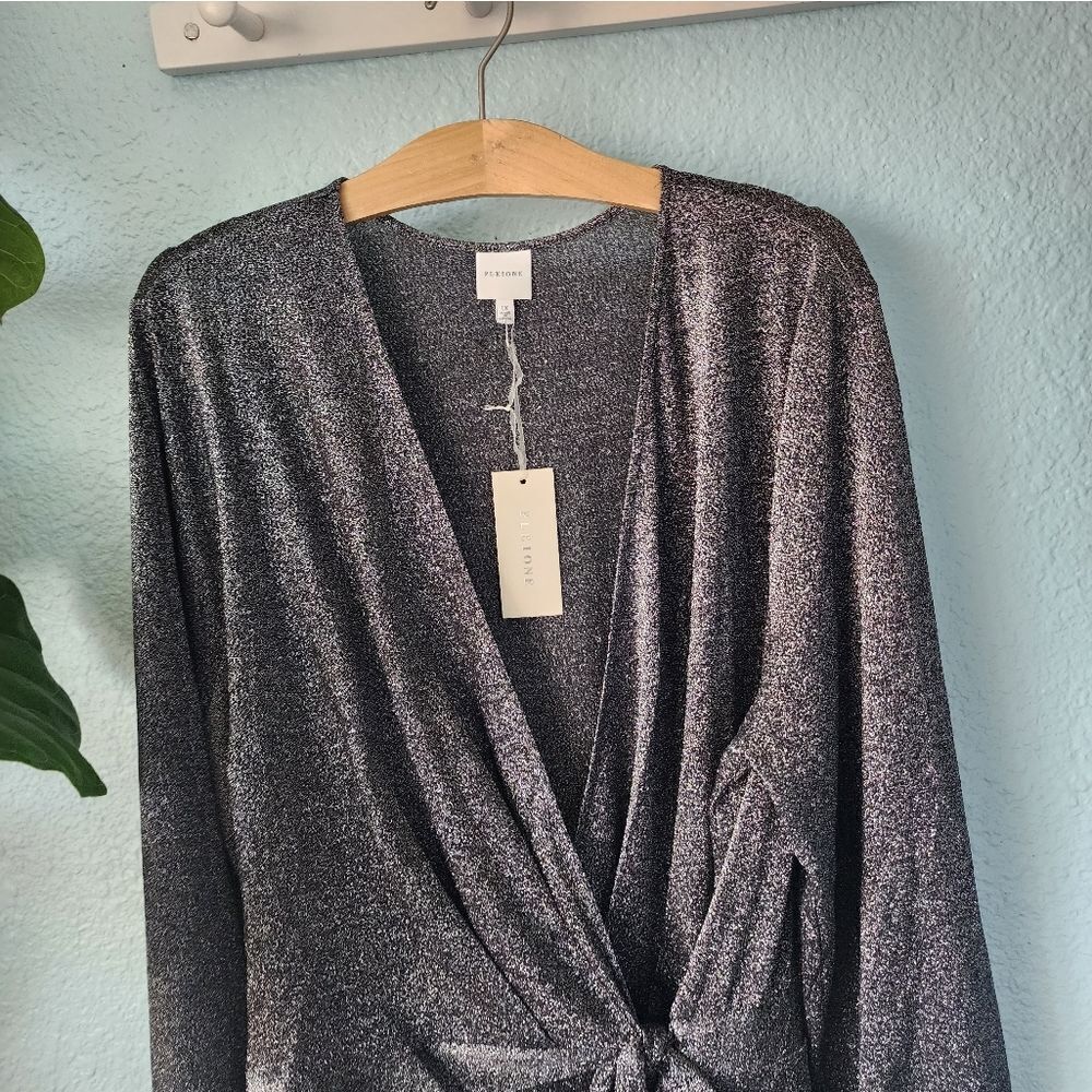 PLEIONE Metallic faux wrap midi dress - Picture 8 of 16